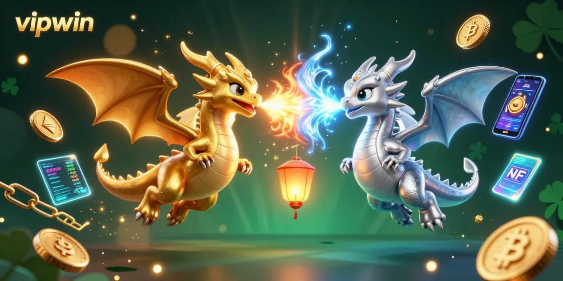 Experience vipwin's thrilling gaming environment with dynamic dragons and neon crypto elements.