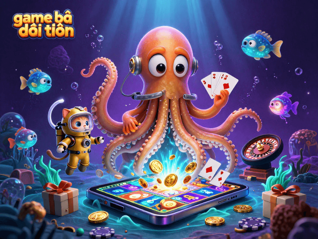 Engage with game bài đổi thưởng through this vibrant, immersive 3D casino illustration.