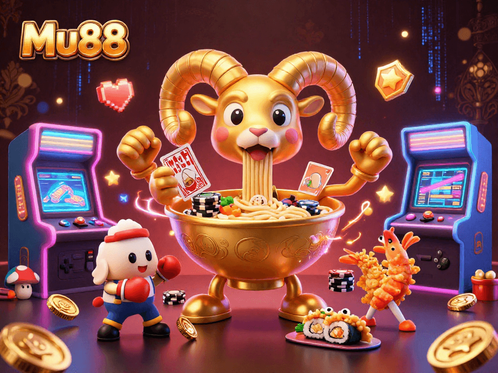 Experience Mu88 with a vibrant 3D casino scene featuring animated characters and gaming elements