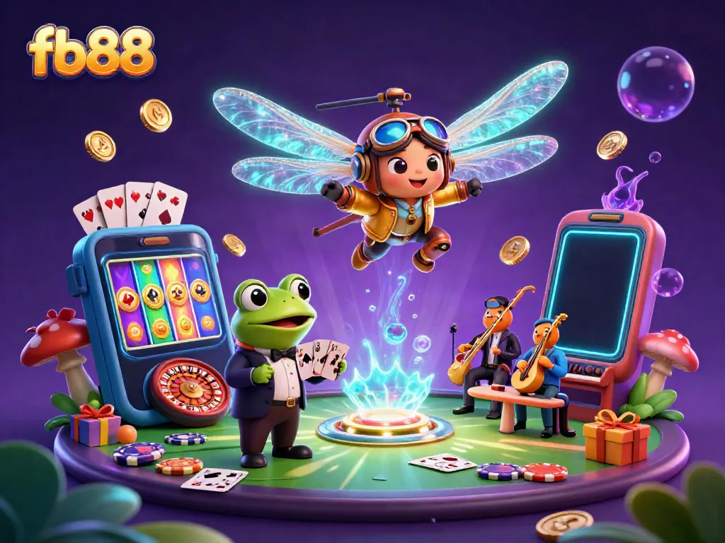 Engage with fb88's vibrant casino atmosphere featuring lively characters and exciting gaming elements.