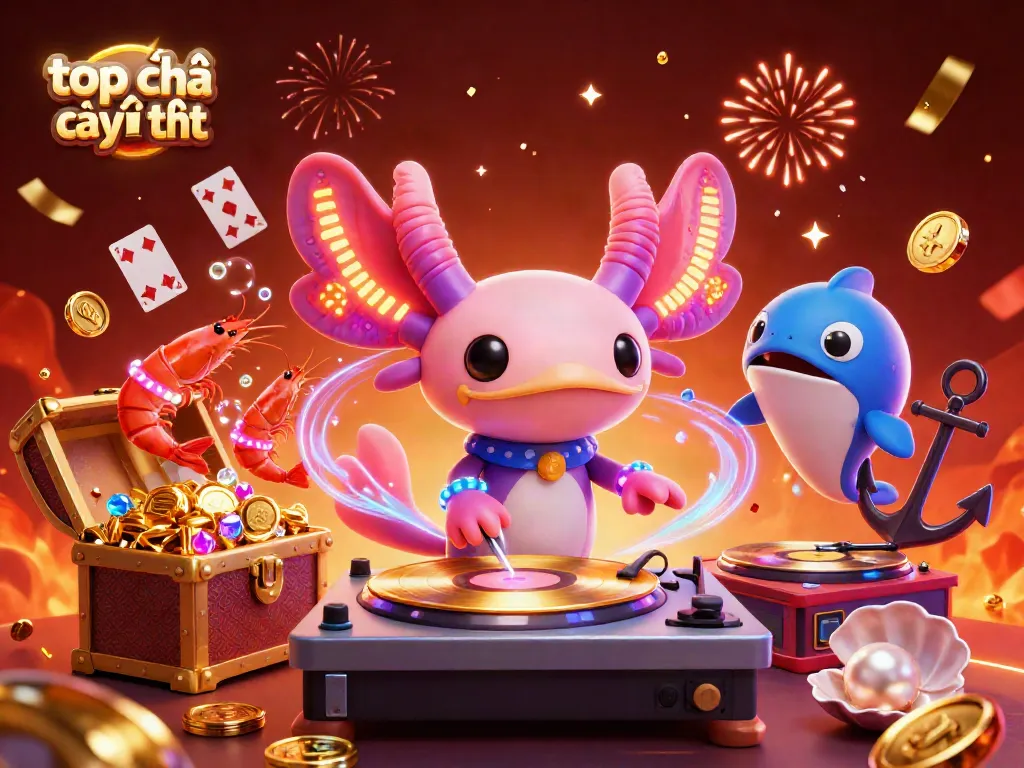 Experience top nhà cái uy tín with a vibrant casino-themed underwater party, featuring neon characters and gambling elements.