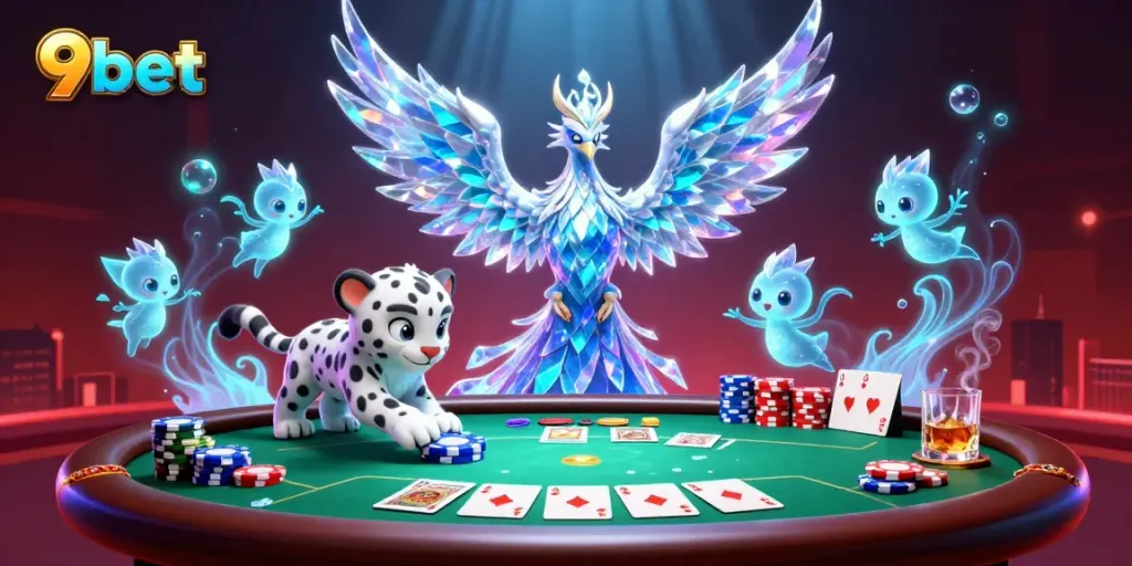 Experience thrilling poker action with 9bet in this vibrant, dynamic casino scene.