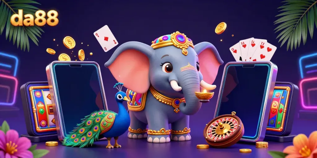 Experience the excitement at da88 with vibrant gambling visuals and colorful casino elements.