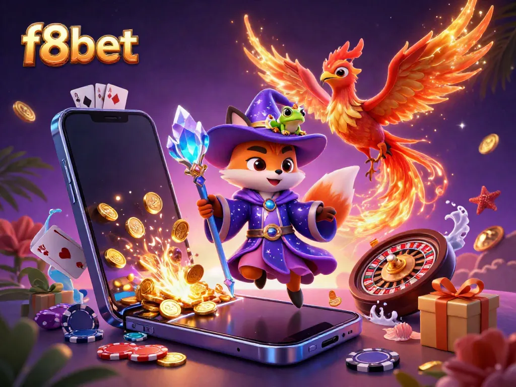 Experience thrilling gaming with f8bet's magical casino scene featuring mystical characters.