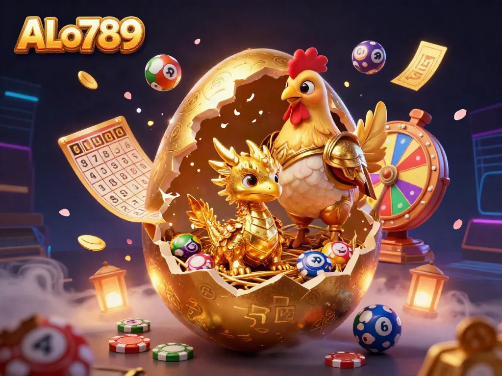 ALo789 features a golden dragon emerging from a poker chip nest in a vibrant casino scene, showcasing rich gaming elements.