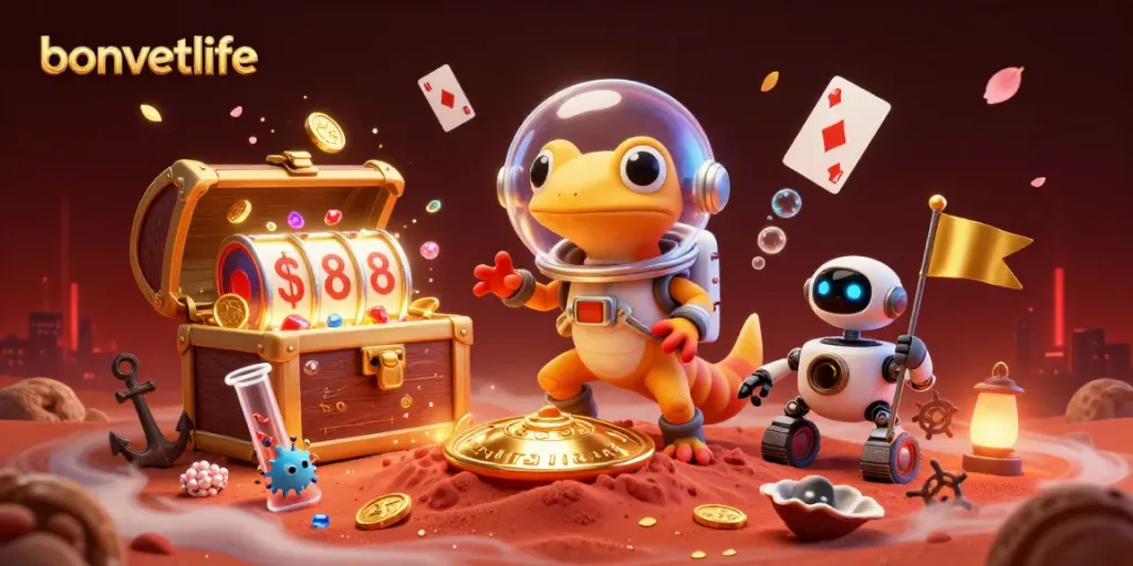 Gelembung Martian gecko menemukan kasino emas di Mars dalam petualangan bonvetlife.
