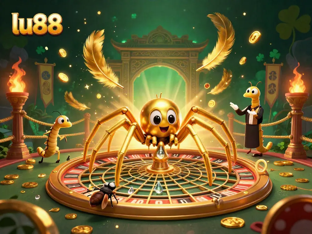 Witness the fly betting in a vibrant casino scene with lu88's golden web roulette