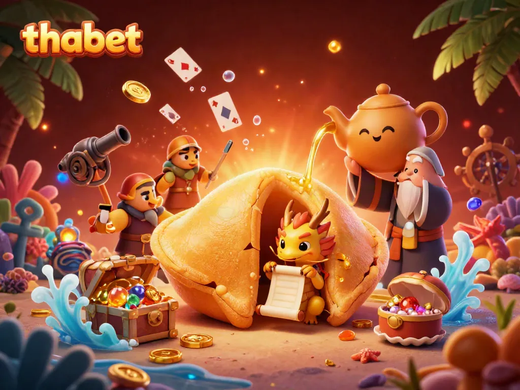 Experience thabet's vibrant casino world with a wise dragon and animated fortune cookie.