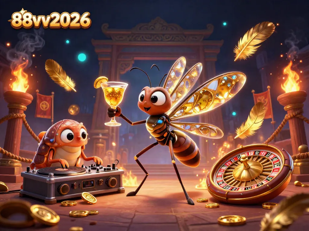 Experience thrilling action with the vibrant 88vv2026 casino scene featuring a lively mosquito mascot.
