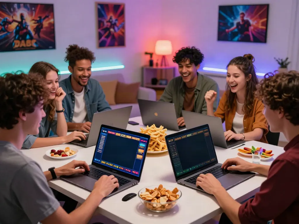 Friends enjoying slot games at DA88 in a lively gaming setup
