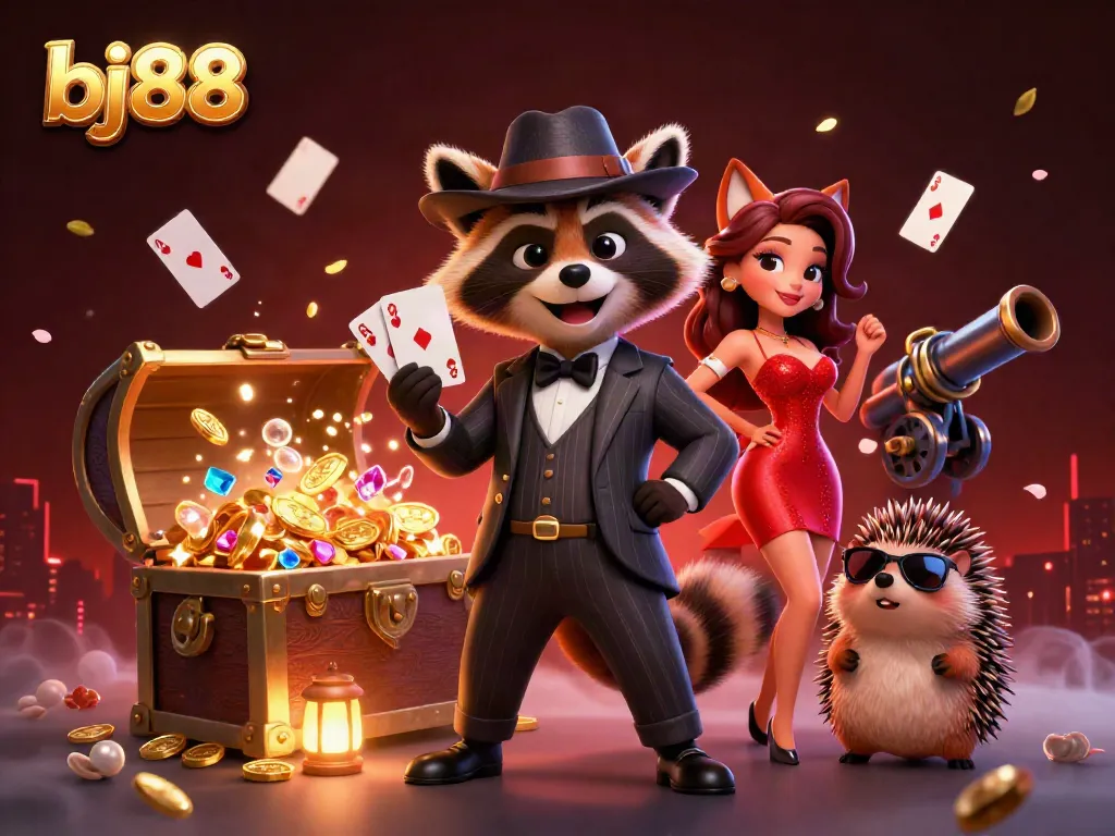 Experience exciting gameplay with bj88 as a raccoon and his companions navigate a treasure-filled underwater casino.