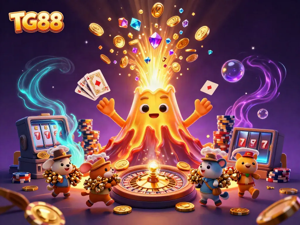 Play exciting games at TG88 with a triumphant volcano and treasure-filled atmosphere.