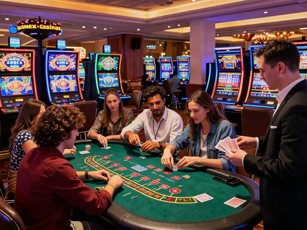 Group of friends enjoying a win at amex casinos with vibrant atmosphere.