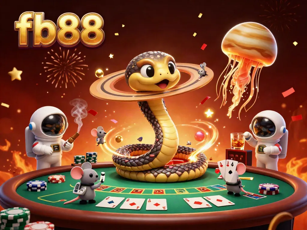 Experience the excitement of fb88 casino with vibrant cosmic characters and gambling elements.