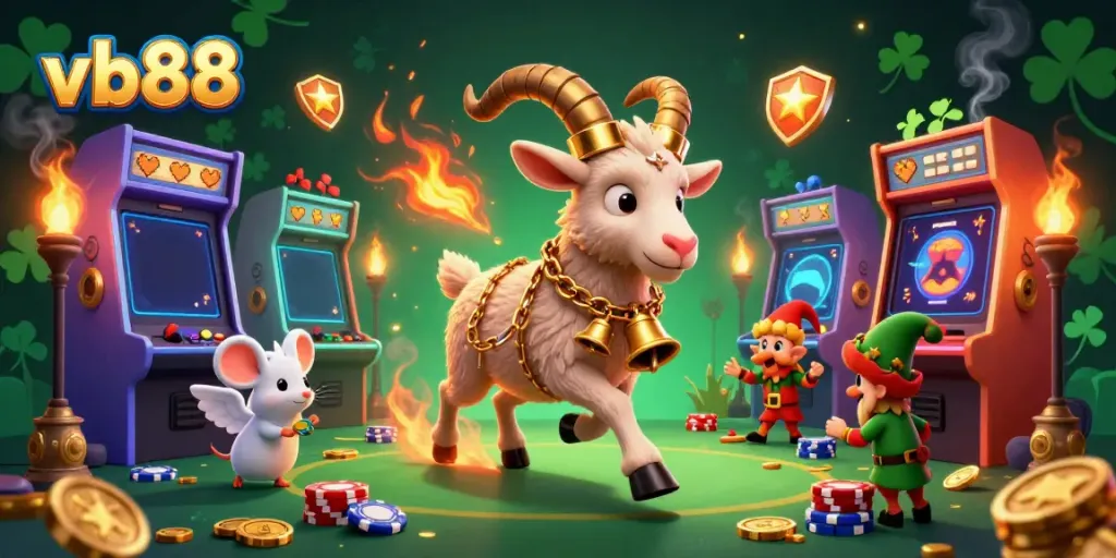 Experience the thrill of gaming at vb88 with a lively 3D casino scene featuring characters and vibrant slot machines.