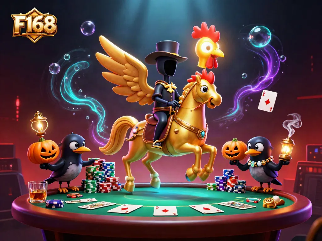 Experience thrilling games at F168 in a vibrant casino scene filled with poker excitement and dynamic characters.
