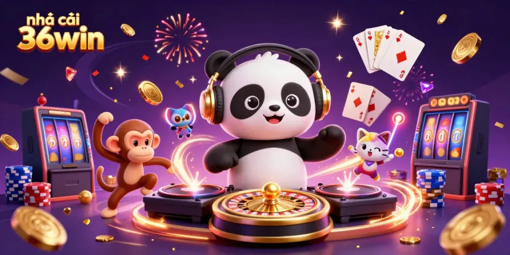 Experience thrill with Nhà cái 36win in a vibrant 3D gambling scene filled with excitement.