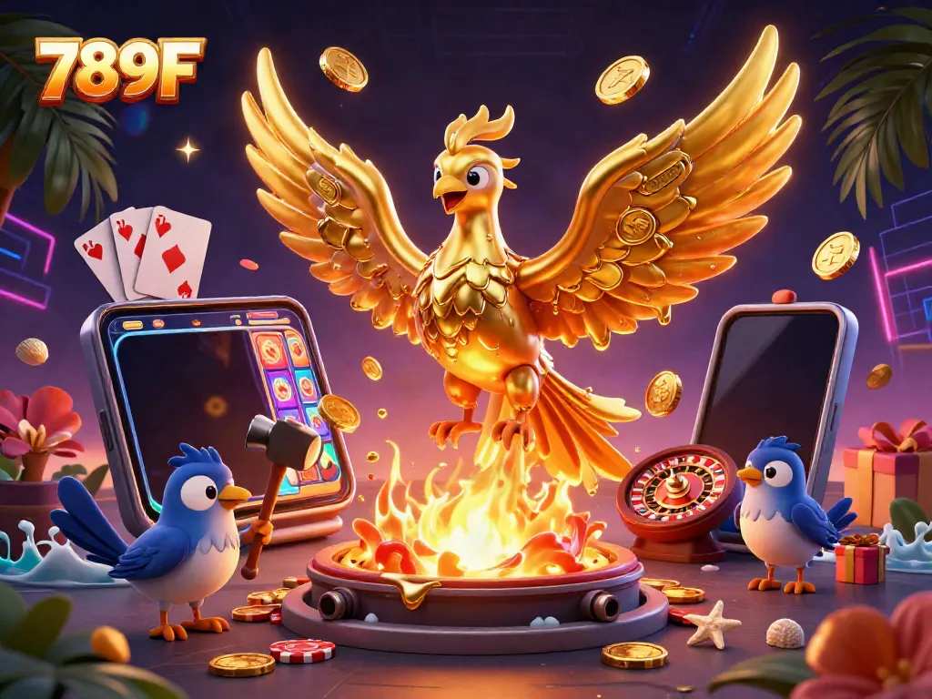 Experience the vibrant gaming world of 789F with a golden phoenix and exciting casino elements.