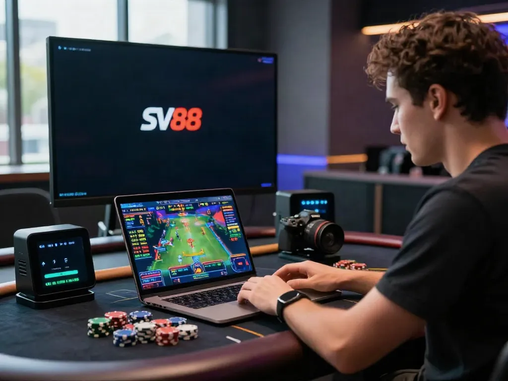 Engaging user participating in live betting on SV88's online gaming platform.