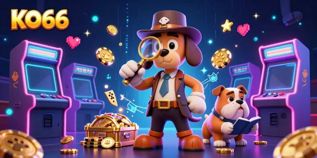 Engage in thrilling gaming adventures with KO66, featuring vibrant casino elements and colorful arcade games.