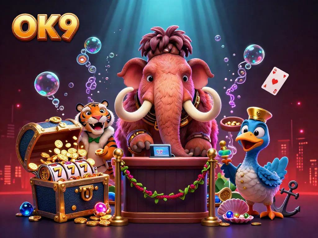 Experience OK9 at its finest with vibrant casino characters amid a treasure-filled underwater scene.