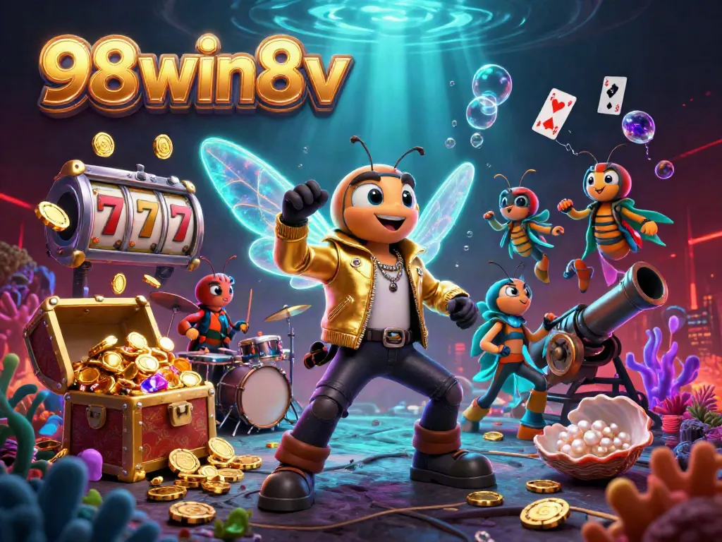 Engage in thrilling gameplay with vibrant 98win8v elements and dynamic characters in a casino scene.