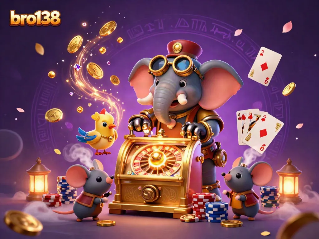 Experience thrilling gameplay at bro138 with vibrant characters and dynamic casino elements in a stunning illustration.