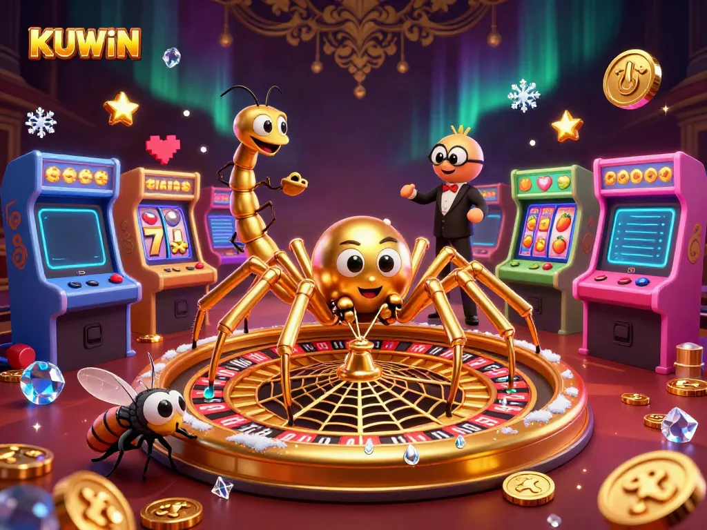 KUWIN offers a thrilling gaming experience with colorful 3D elements, slot reels, and a dynamic roulette wheel.