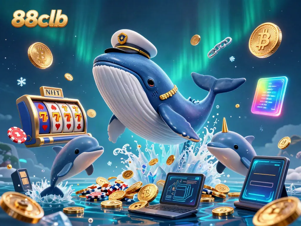 Experience thrilling wins at 88clb with a captivating underwater casino scene featuring playful dolphins, a whale, and coins.