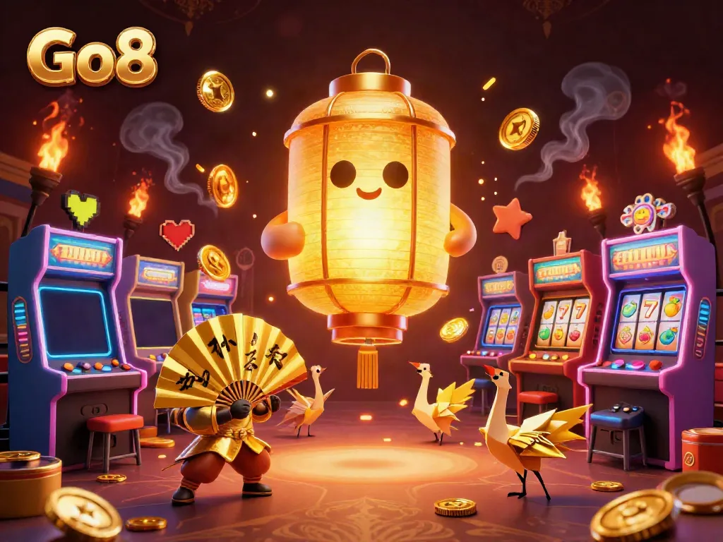 Engage with Go8 in a vibrant casino scene with dynamic characters and rich gaming elements.