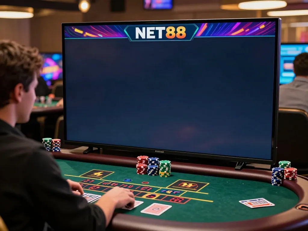 Exciting NET88 online gaming scene with live casino action and vibrant graphics