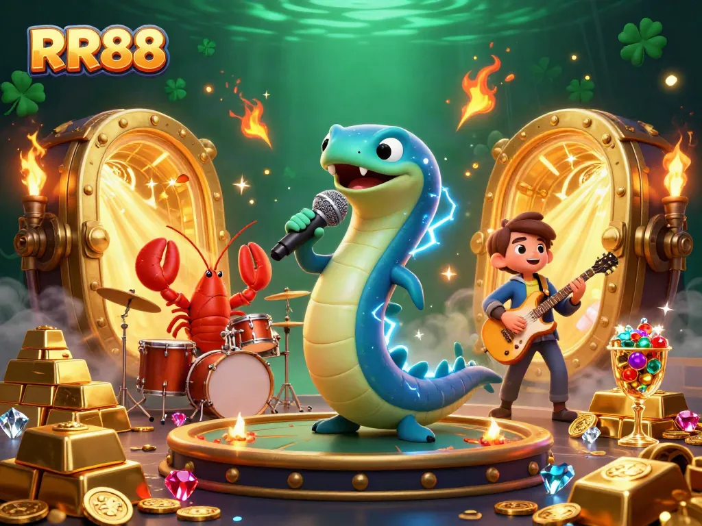 Engage in thrilling gaming at RR88's underwater casino with vibrant 3D characters and treasure.