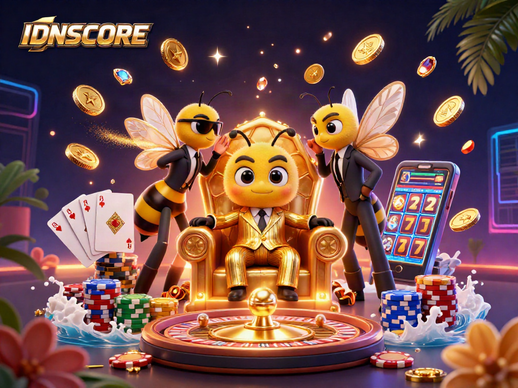Experience excitement at IDNSCORE with a vibrant casino scene featuring our buzzing mob boss.