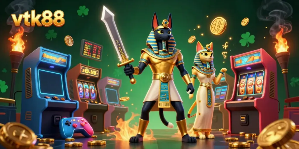 Play exciting games and win big at vtk88, featuring a dynamic 3D casino scene.
